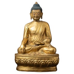 Statua di Buddha tibetano del XVIII secolo Speciale del XVIII secolo in Bhumisparsha Mudra