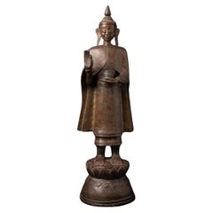 Sondere antike burmesische Shan-Buddha-Statue aus Bronze aus Burma aus dem 18. Jahrhundert