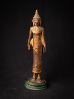 18th century Special antique bronze standing Shan Buddha from Burma