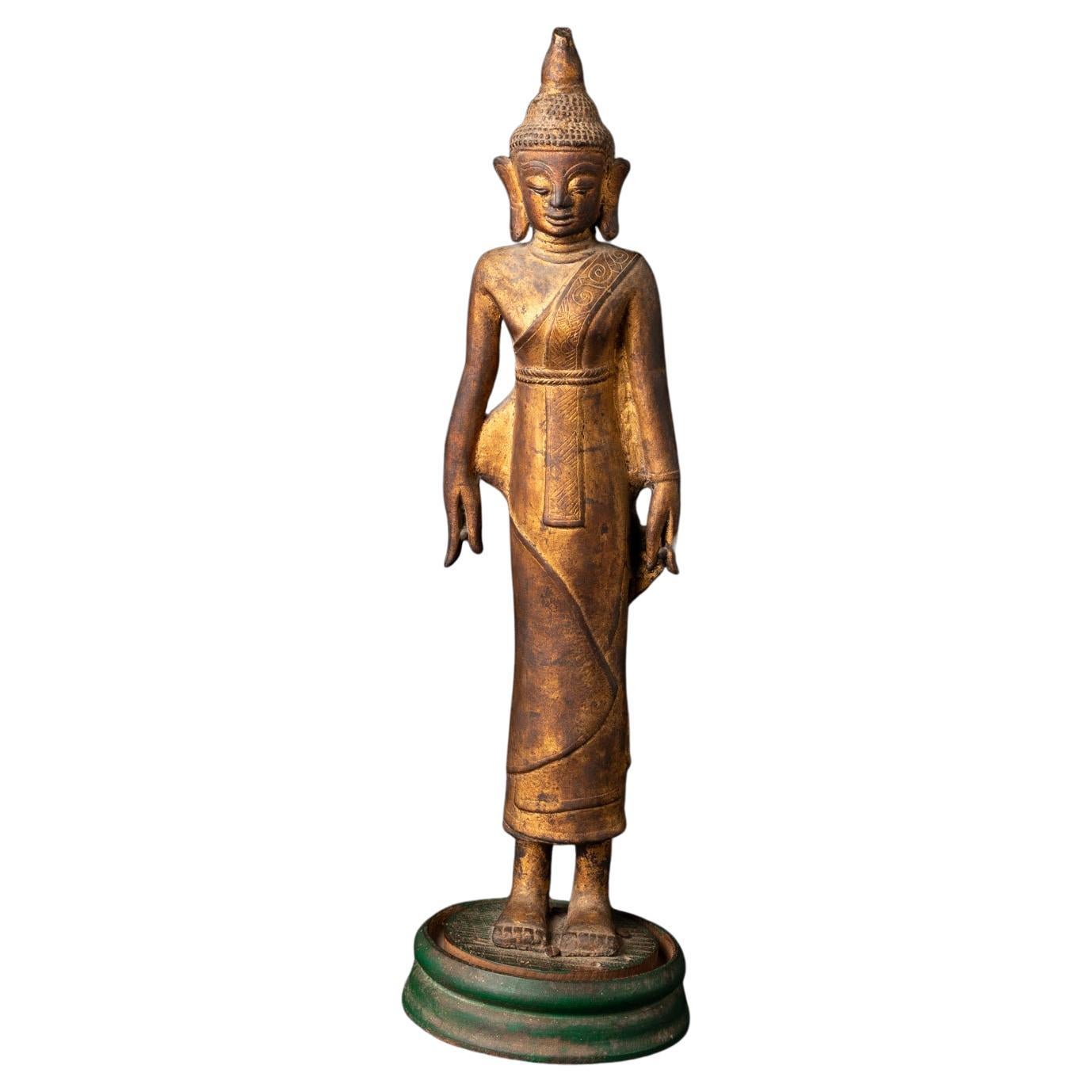 18th century Special antique bronze standing Shan Buddha from Burma