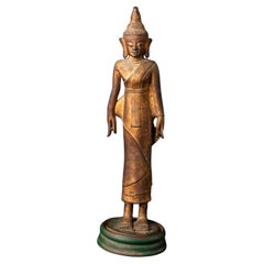 18th century Special antique bronze standing Shan Buddha from Burma