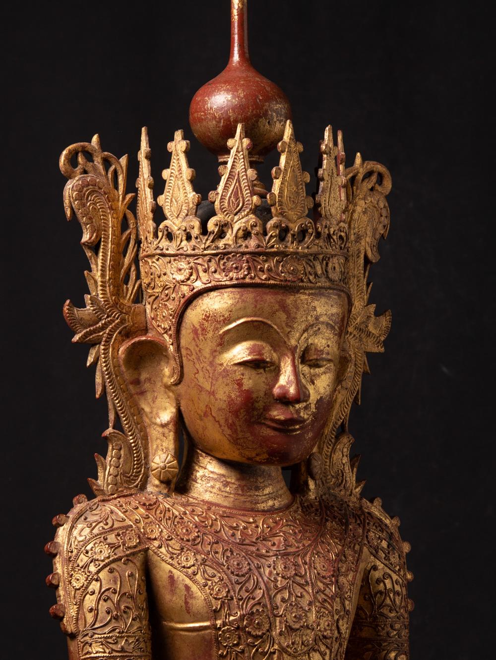 18th century special antique Burmese crowned Buddha statue in Bhumisparsha Mudra 7