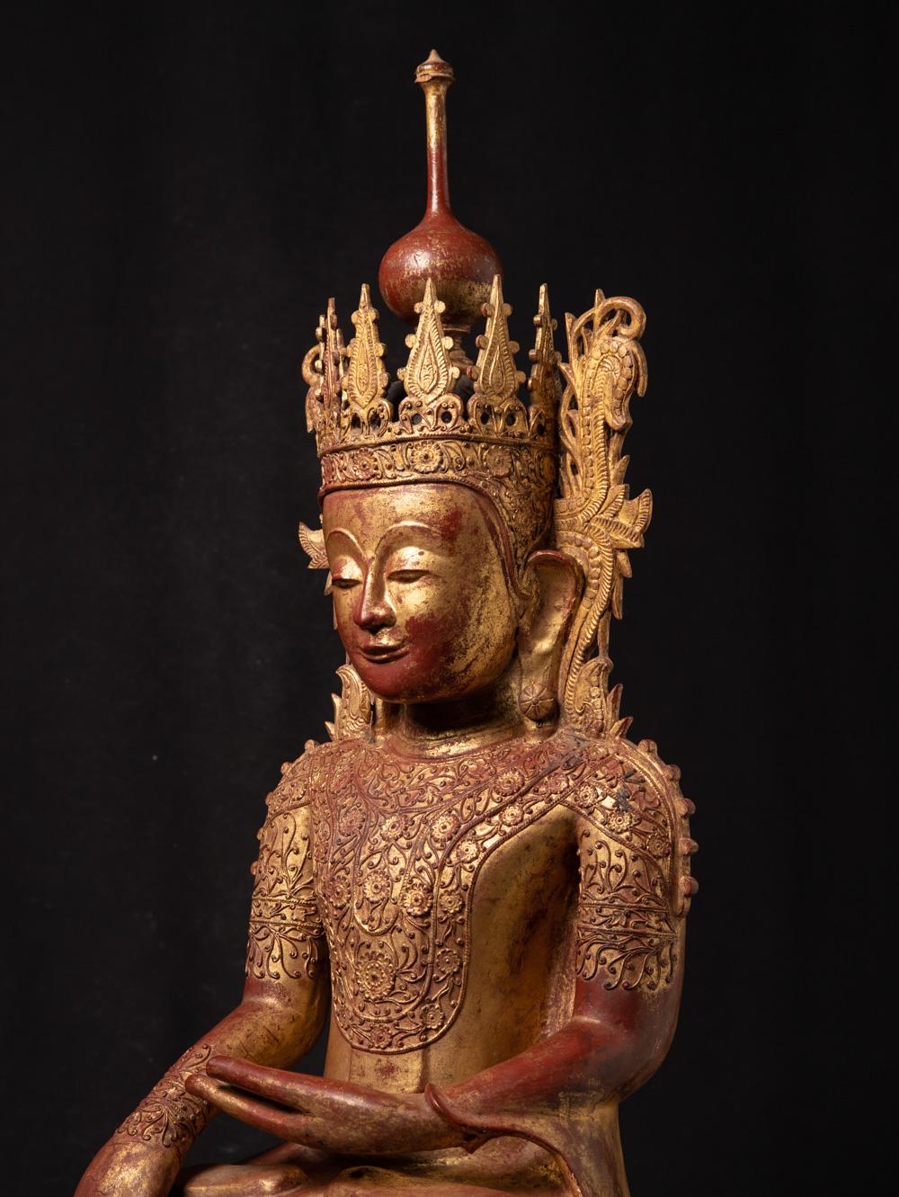18th century special antique Burmese crowned Buddha statue in Bhumisparsha Mudra 8