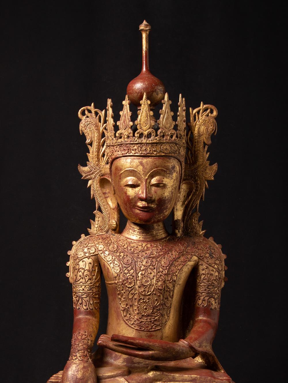 18th century special antique Burmese crowned Buddha statue in Bhumisparsha Mudra 9