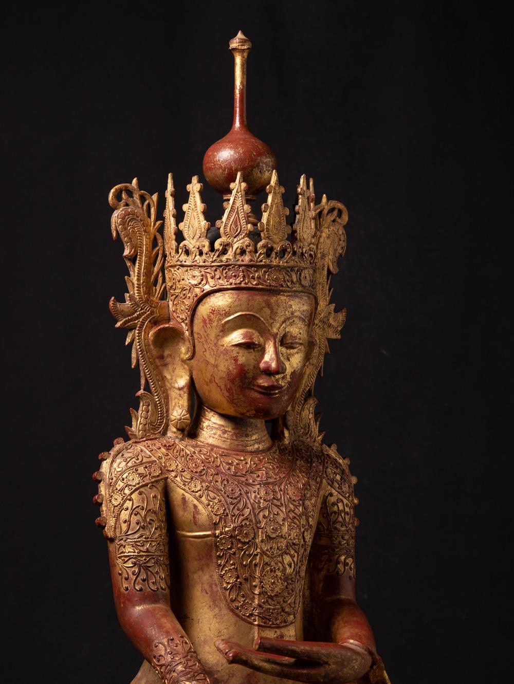 18th century special antique Burmese crowned Buddha statue in Bhumisparsha Mudra 10