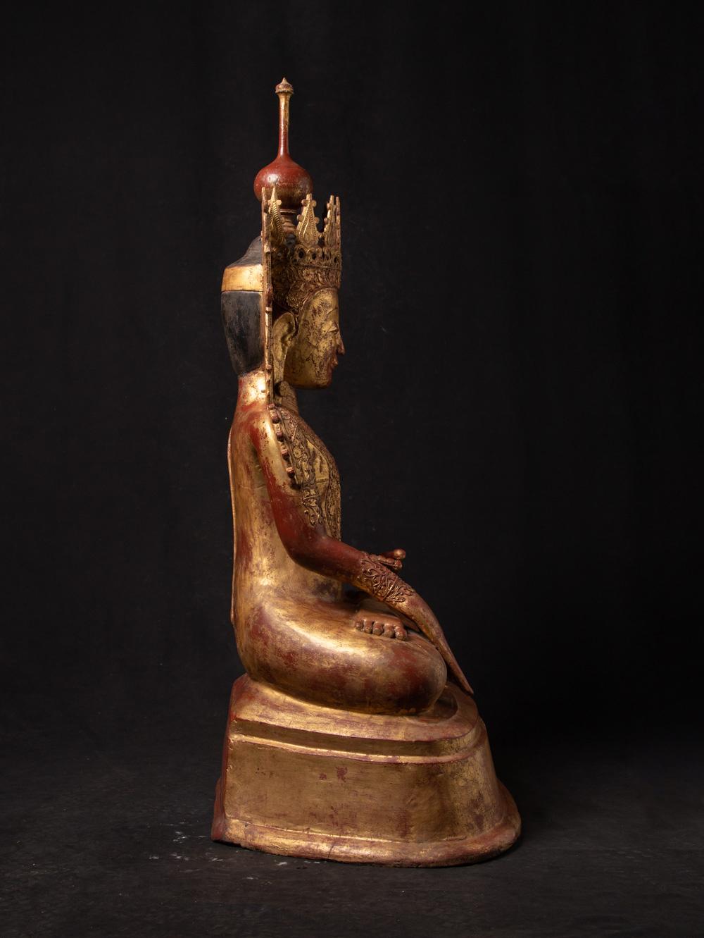 18th century special antique Burmese crowned Buddha statue in Bhumisparsha Mudra 12