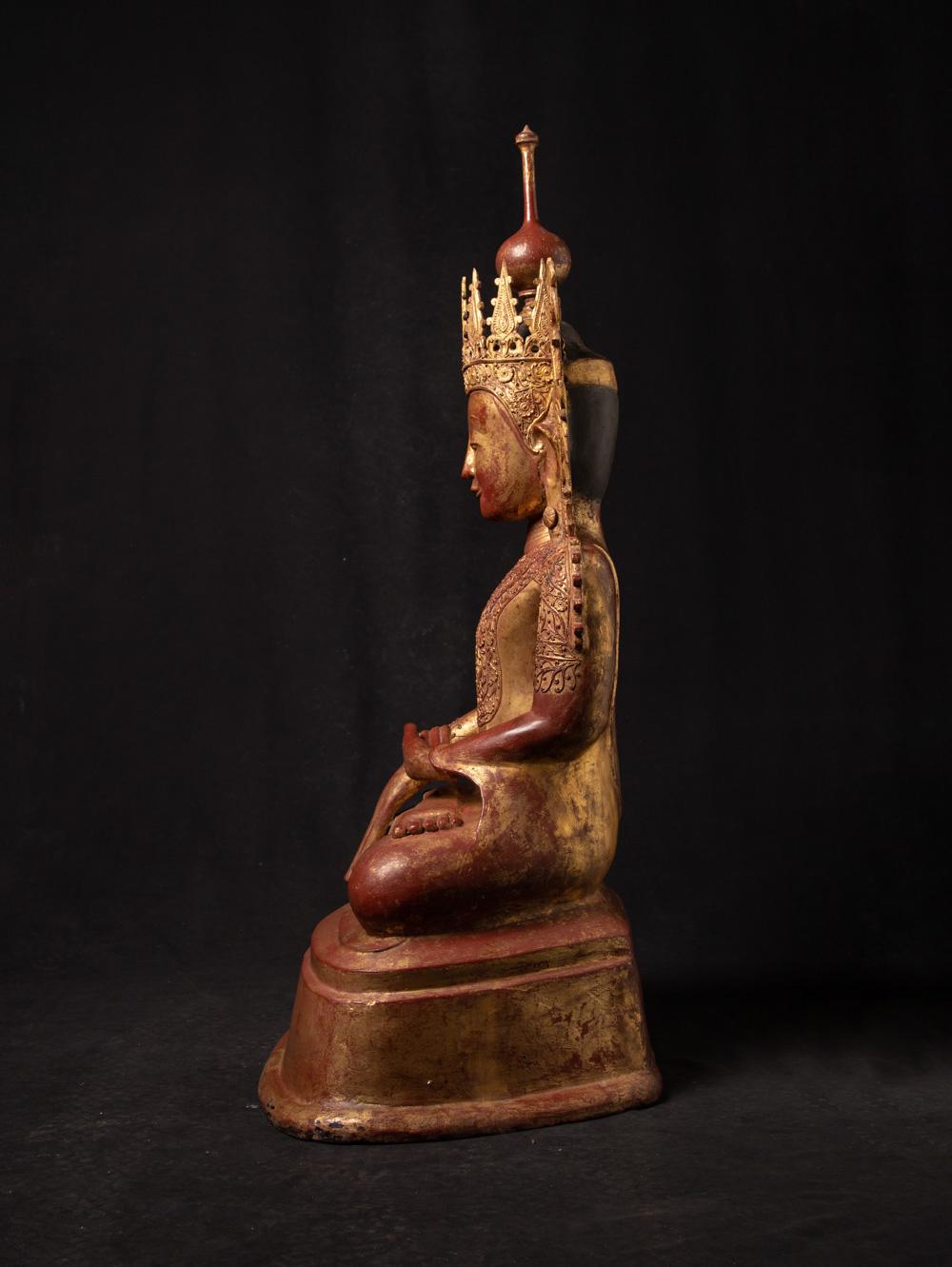 18th century special antique Burmese crowned Buddha statue in Bhumisparsha Mudra 14