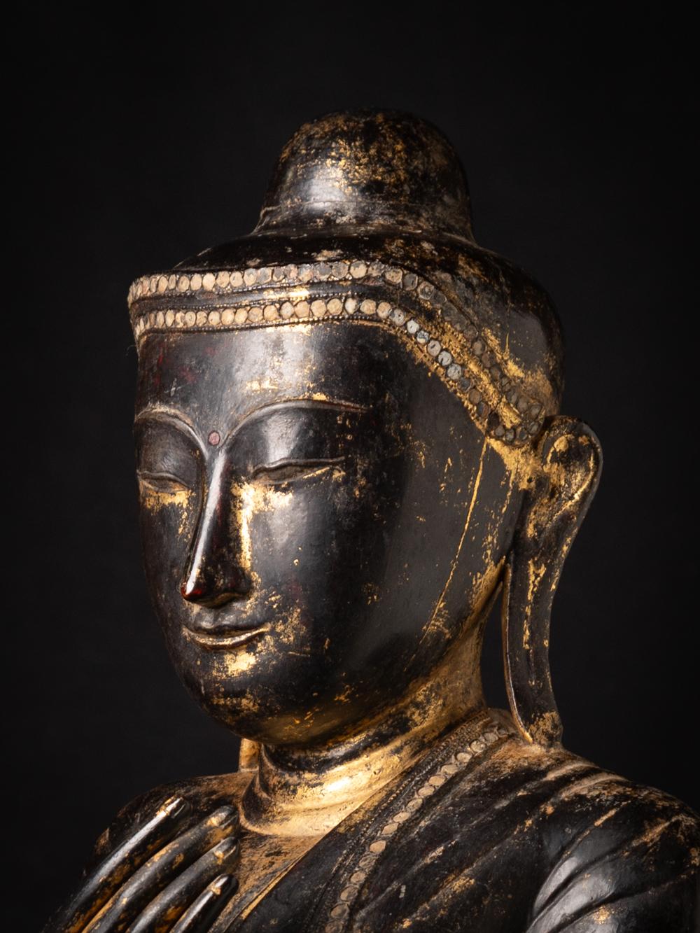 Bronze 18th century Special antique wooden Burmese Buddha statue from Burma For Sale