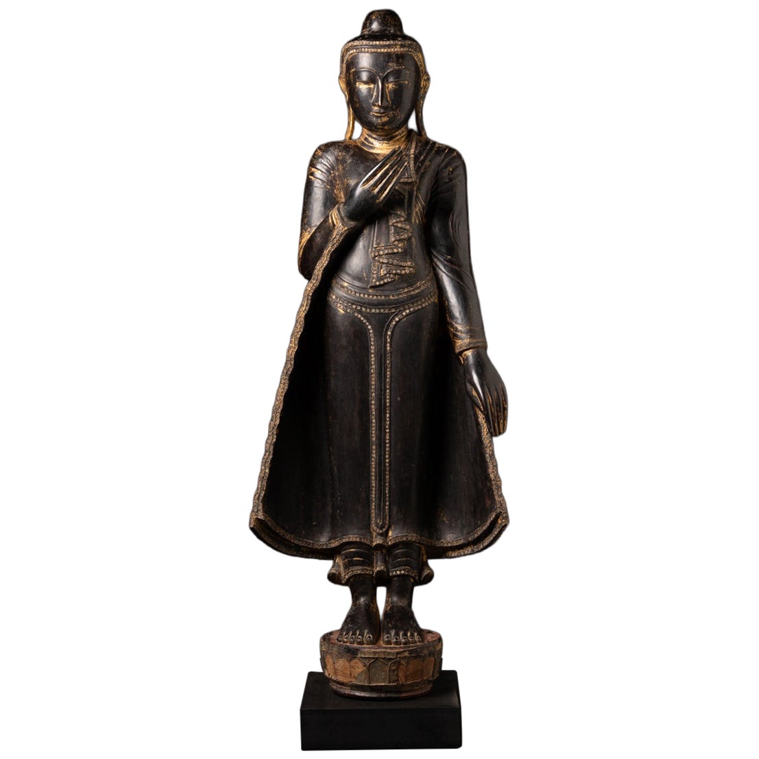 18th century Special antique wooden Burmese Buddha statue from Burma
