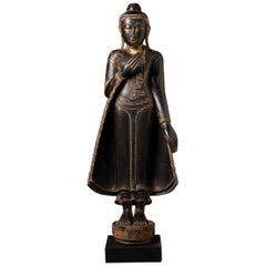 18th century Special antique wooden Burmese Buddha statue from Burma