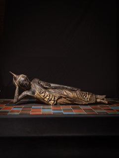 18th century Special large reclining Burmese Buddha statue from Burma