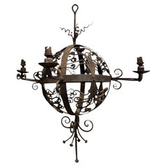 Antique 18th century Spherical Iron 4 Light Chandelier