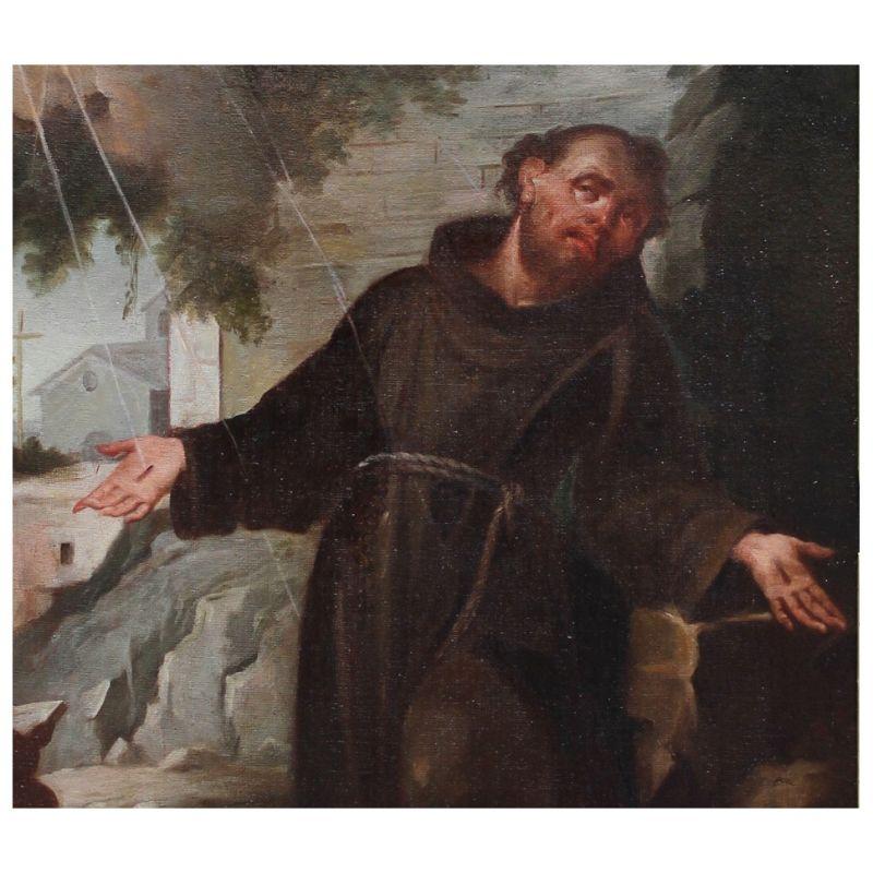 Italian 18th Century St. Francis Receives the Stigmata Painting Oil on Canvas For Sale