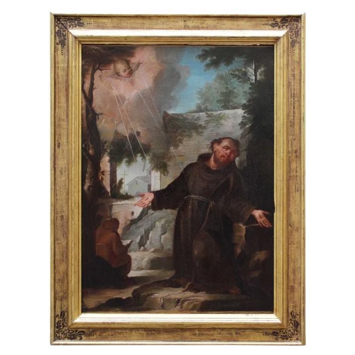18th Century St. Francis Receives the Stigmata Painting Oil on Canvas For Sale
