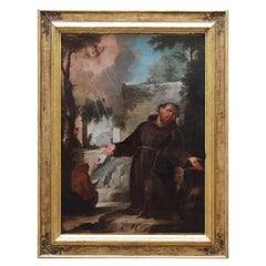 Antique 18th Century St. Francis Receives the Stigmata Painting Oil on Canvas