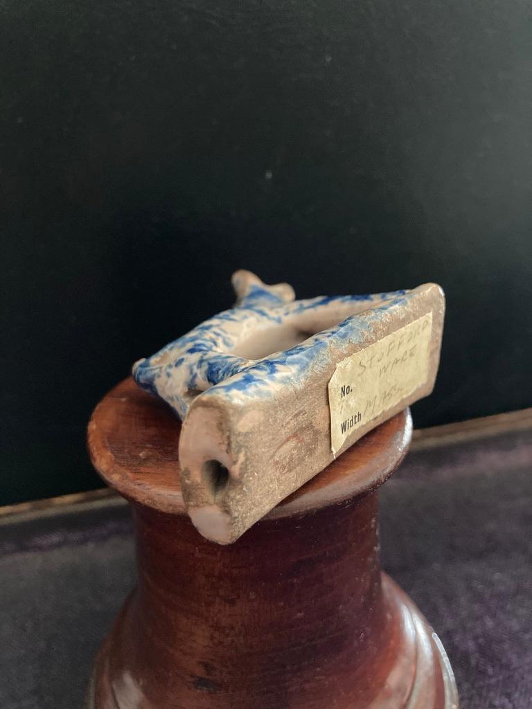 18th Century Staffordshire Blue and White Glazed Dog Whistle For Sale 5