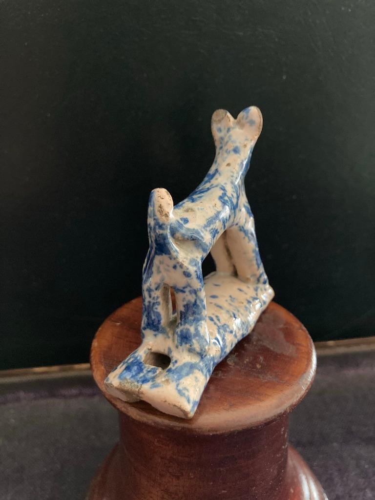 George III 18th Century Staffordshire Blue and White Glazed Dog Whistle For Sale