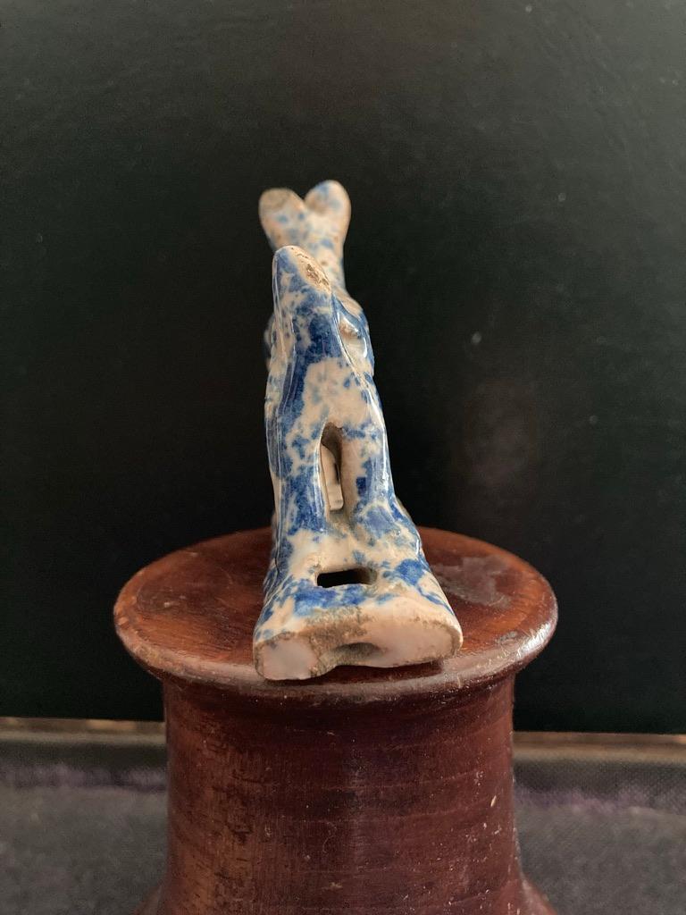 18th Century Staffordshire Blue and White Glazed Dog Whistle In Good Condition For Sale In Stamford, CT