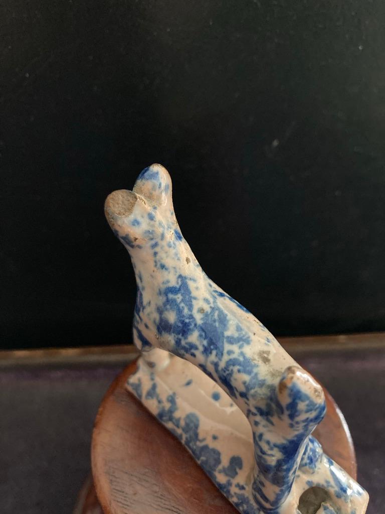 18th Century Staffordshire Blue and White Glazed Dog Whistle For Sale 1