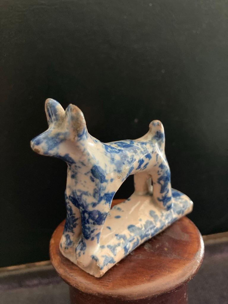 18th Century Staffordshire Blue and White Glazed Dog Whistle For Sale 3
