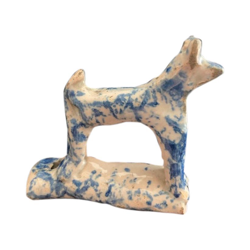 18th Century Staffordshire Blue and White Glazed Dog Whistle