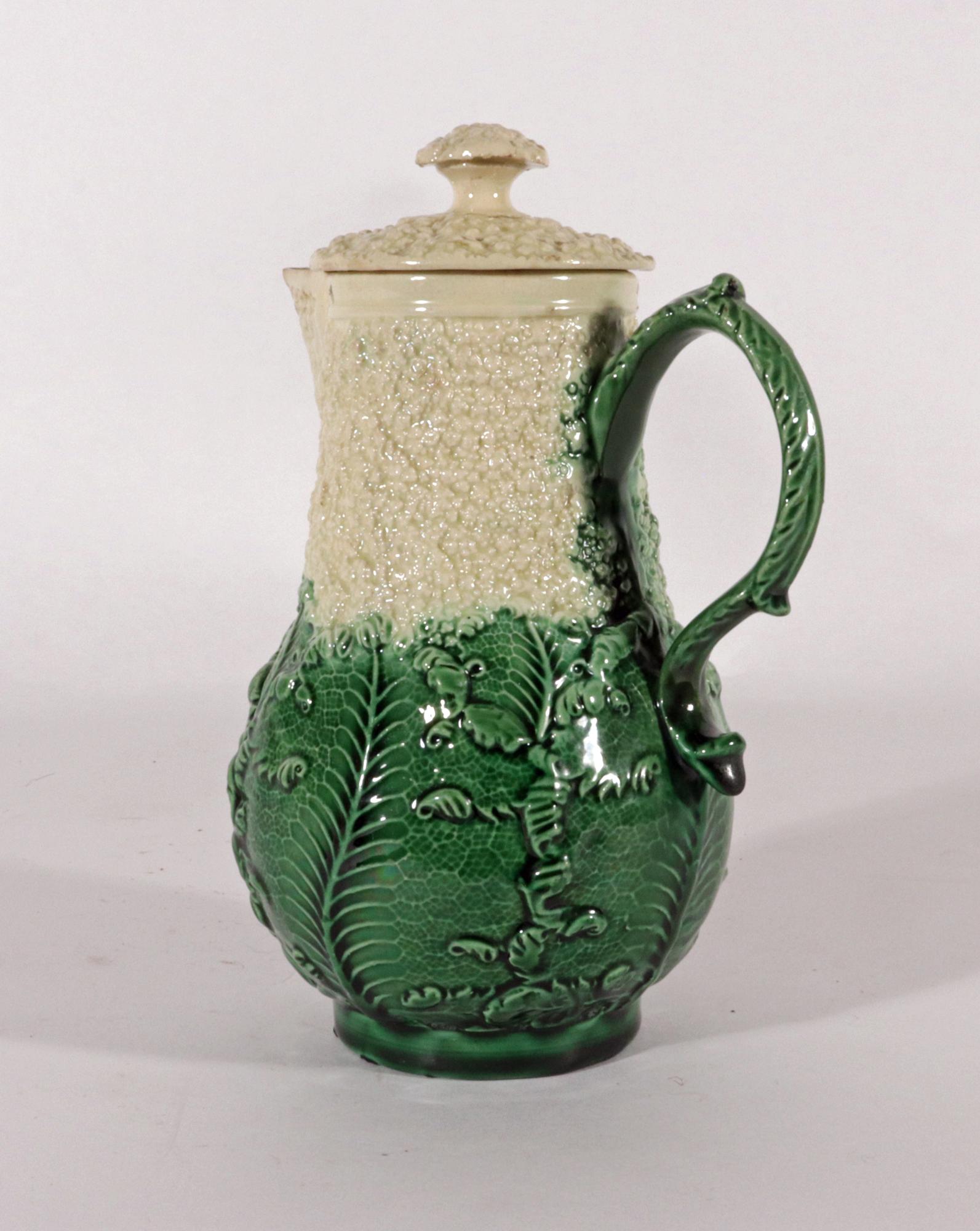 18th Century Staffordshire Creamware Cauliflower Milk Jug and Cover For Sale 1