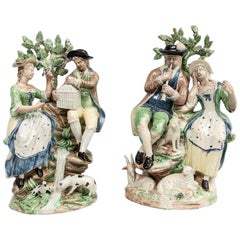 18th Century Staffordshire Pearlware Pair of Large Figure Groups