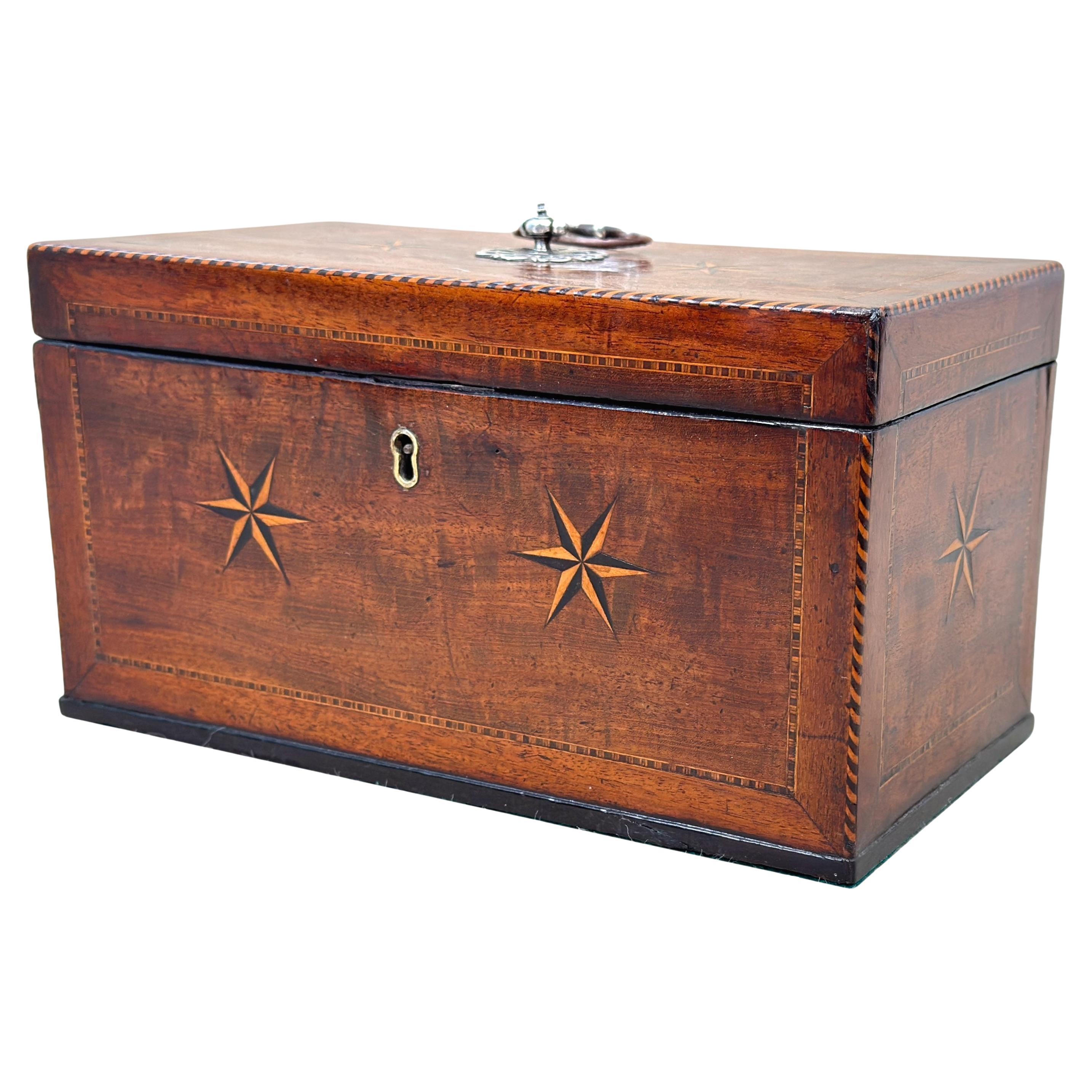 18th Century Star Inlaid Mahogany Georgian Tea Caddy