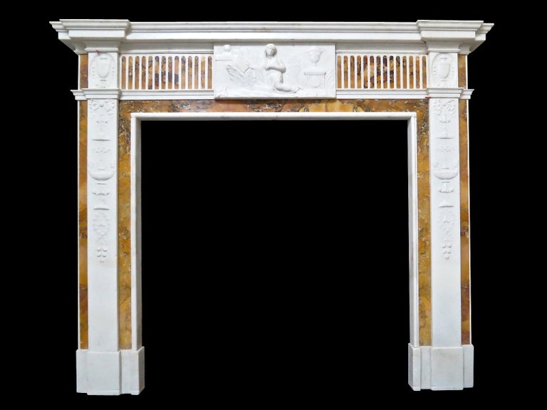 George III 18th Century Statuary and Convent Sienna Marble Fireplace Mantel For Sale