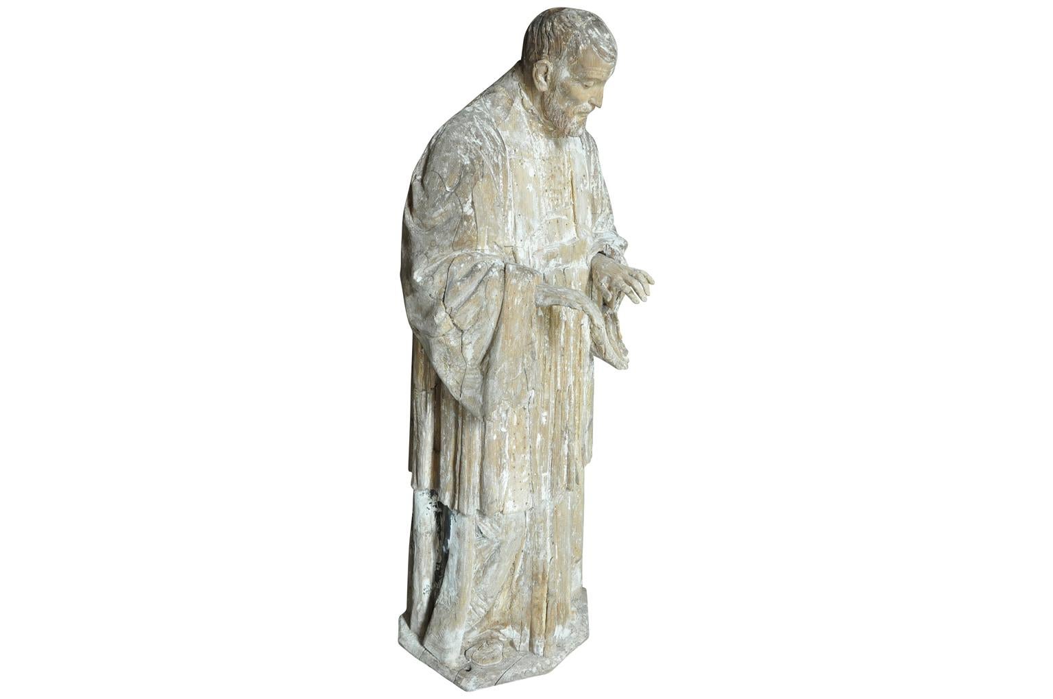 An outstanding and very handsome Spanish 18th century statue of Saint Francis of Xavier in carved wood. Wonderful detail and expression.