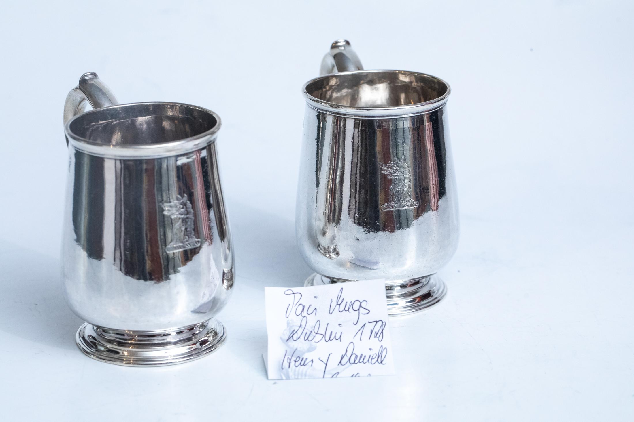 18th Century Sterling Silver Mugs Dublin Irish Baroque by Henry Daniele 1