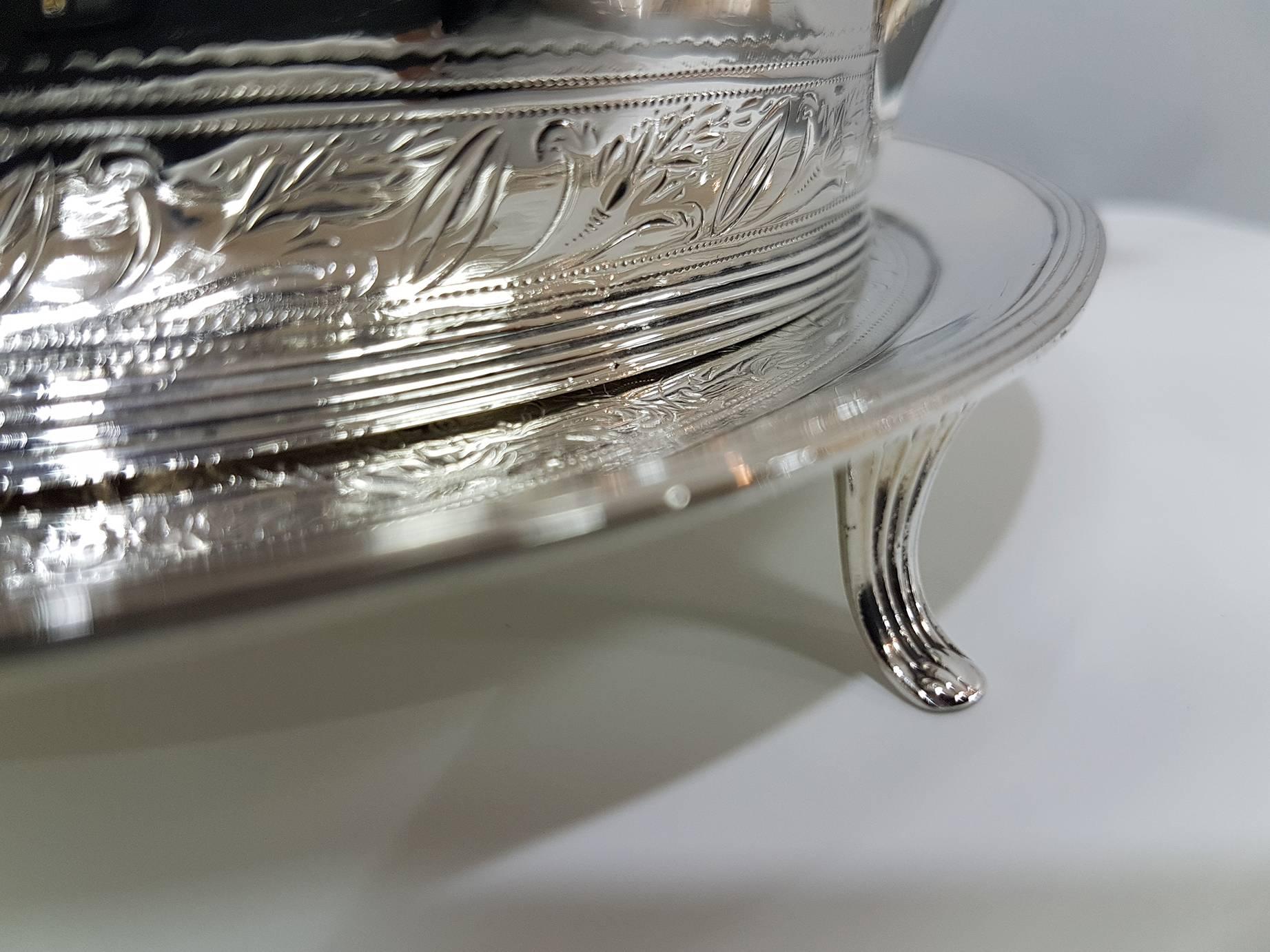 Hand-Crafted 18th Century Sterling Silver Oval Engraved Teapot on Stand by Peter Ann Bateman