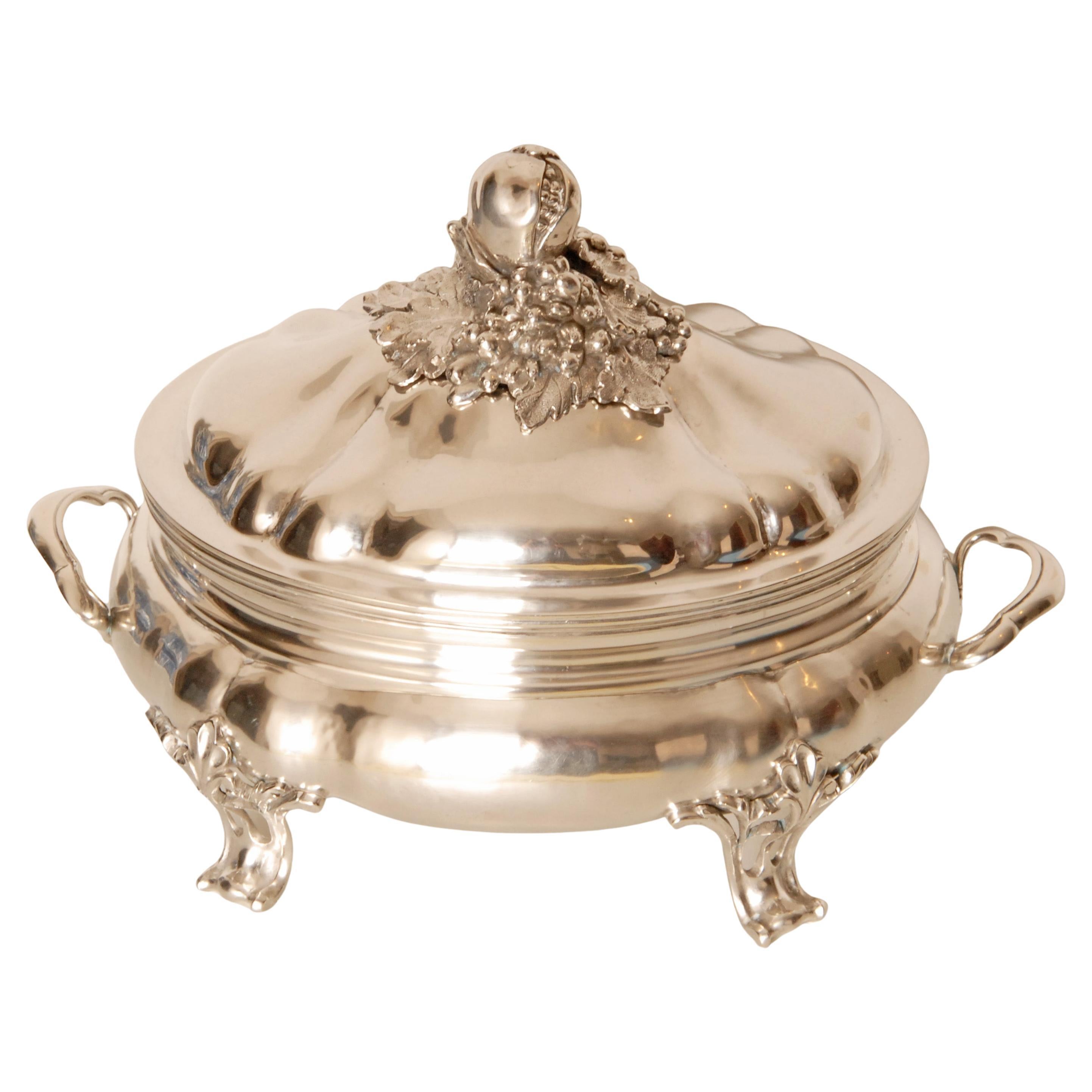 18th Century Sterling Silver Soup Tureen Hammered Italian Venice Rococo