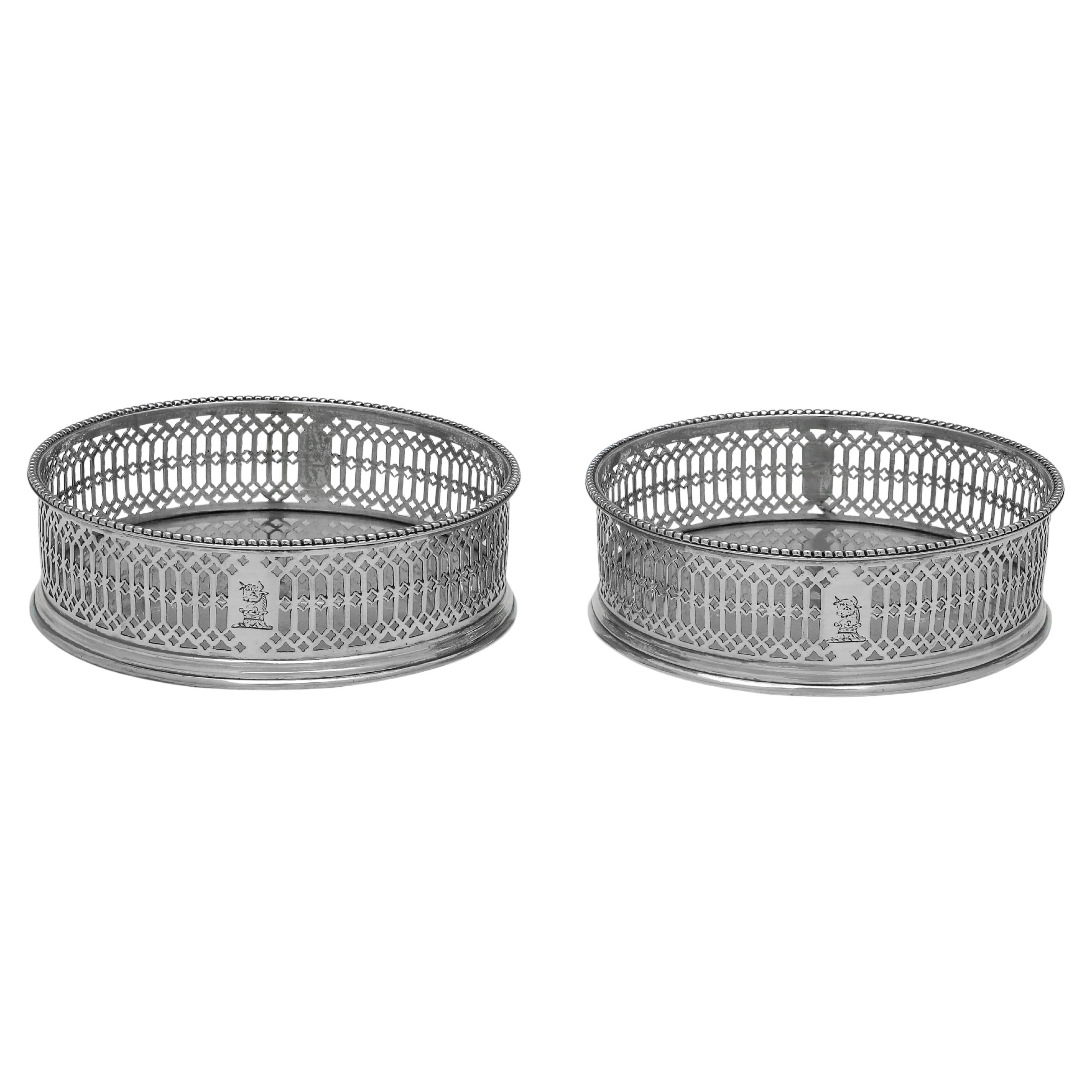 18th century sterling silver wine coasters made by Philip Freeman in London 1773