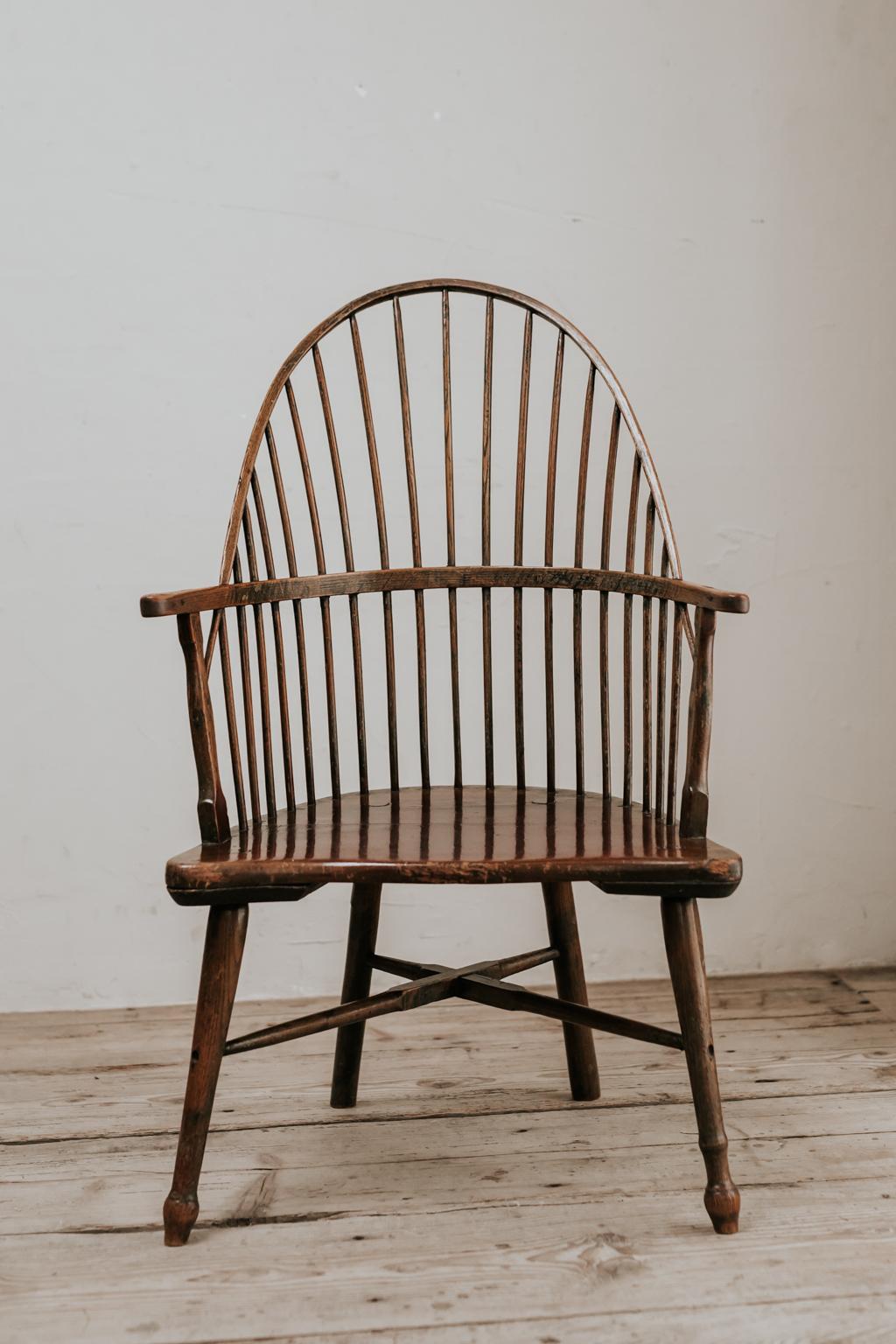 Sublime patina on this 18th century stickback Windsor chair, ash and elm from the Westcountry, UK.