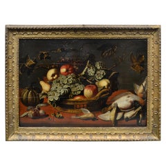 18th Century Dutch or Flemish Still Life of Fowl and Fruit on Panel