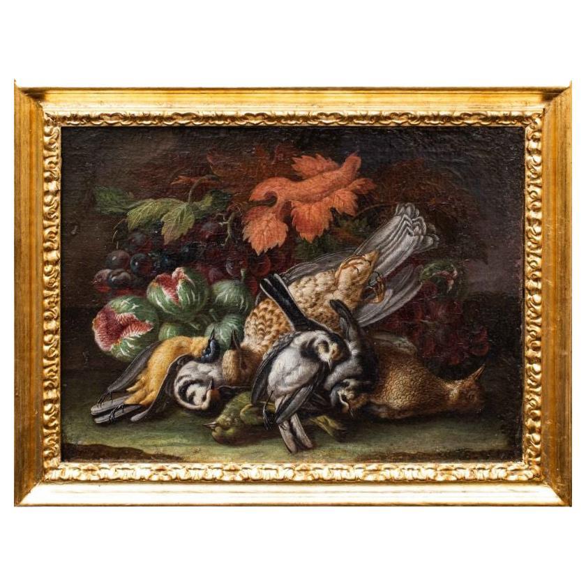 18th Century Still Life with Birds Painting Oil on Canvas by Gori