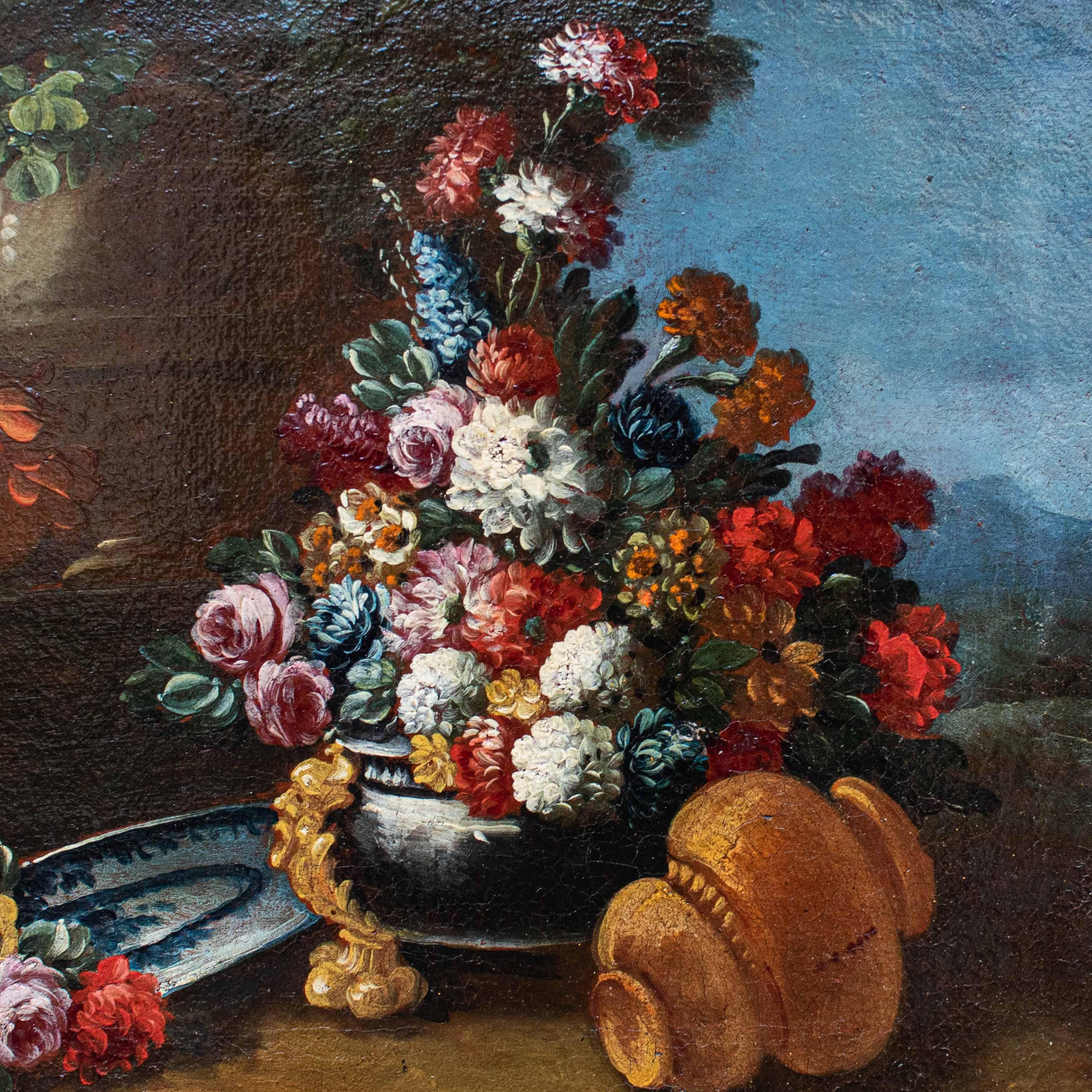 Baroque 18th Century Still Life with Flower by Giacomo Nani Naples Old Masters