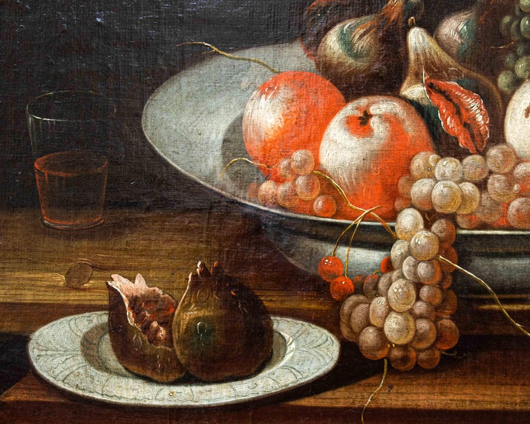 Oiled 18th Century Still Life with Fruit and Rabbit Painting Oil on Canvas For Sale