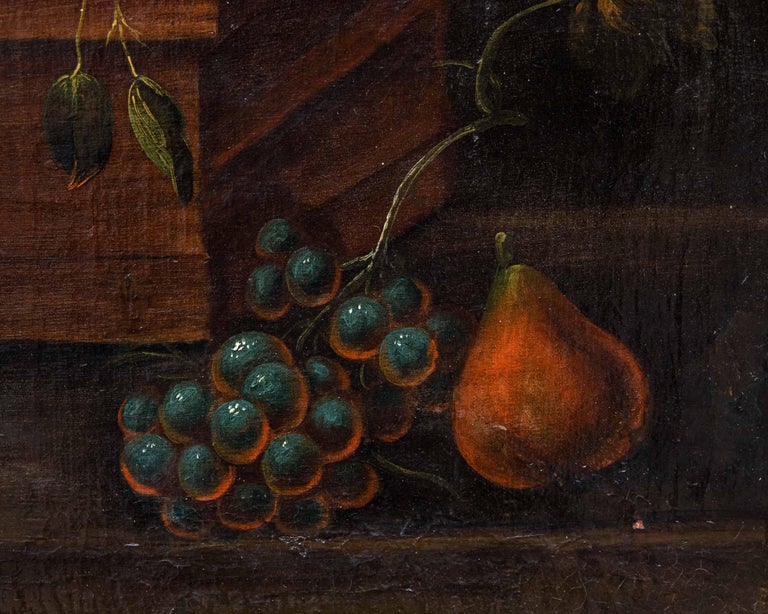18th Century Still Life with Fruit and Rabbit Painting Oil on Canvas For Sale 1