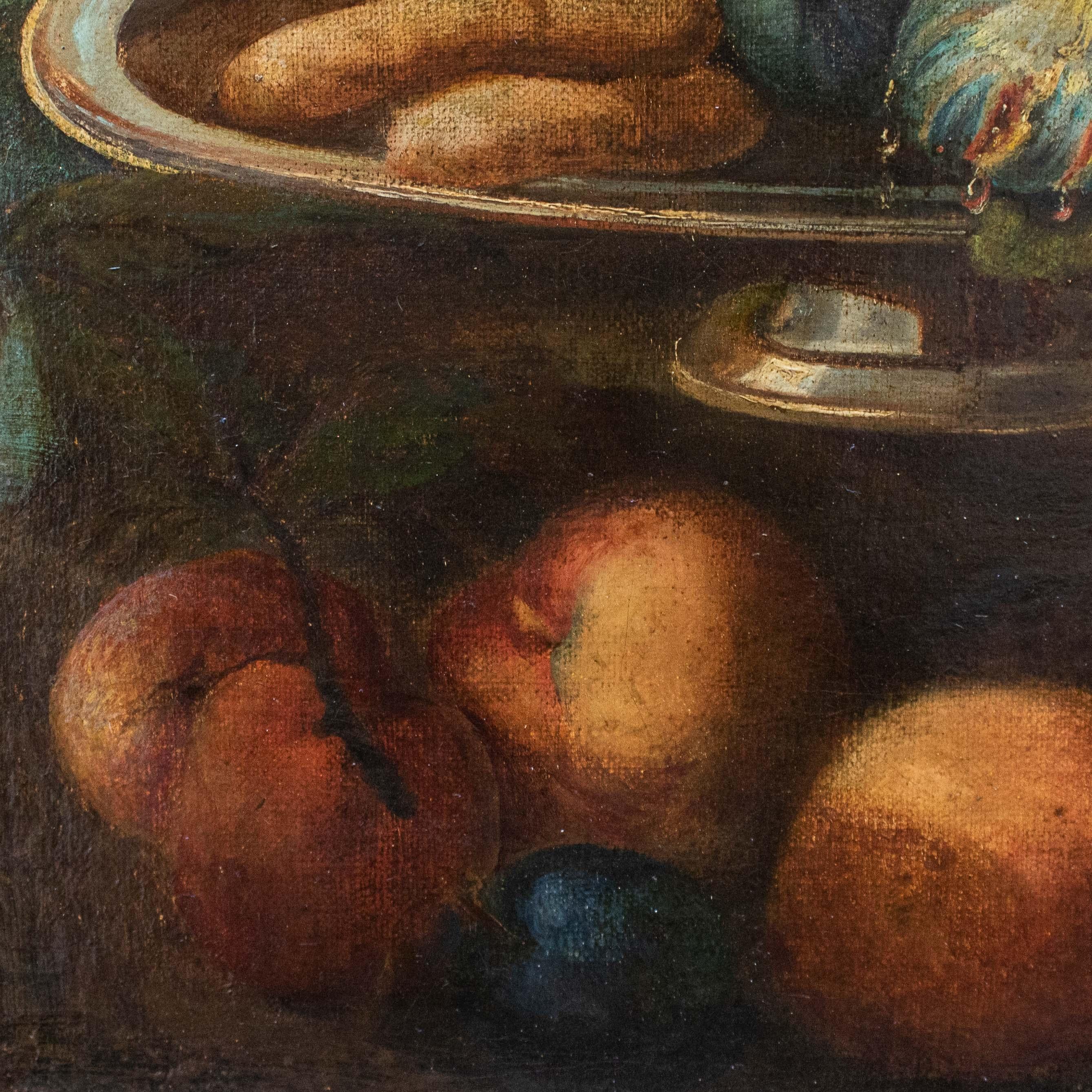 18th Century Still Life with Fruits and Bisquits Painting Oil on Canvas For Sale 6