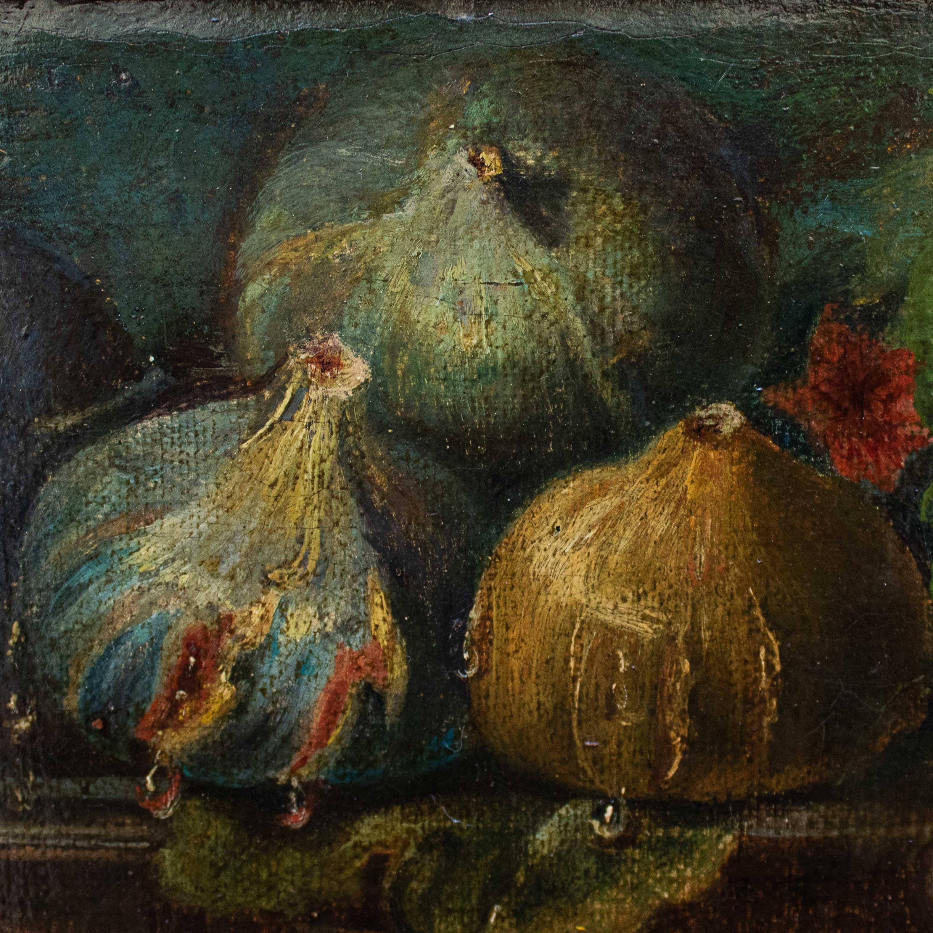 italien Nature morte du XVIIIe siècle avec fruits et biscuits Huile sur toile en vente