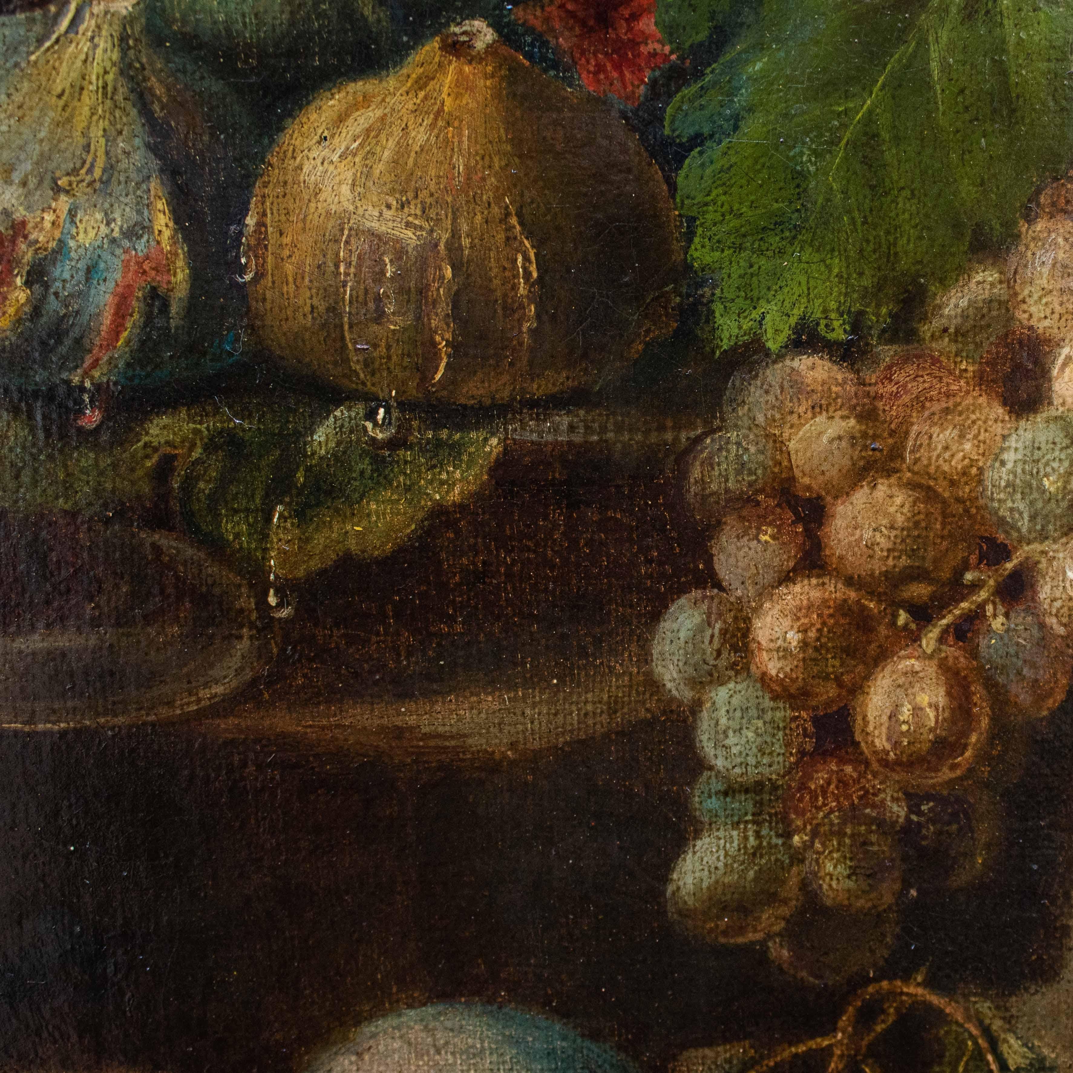 Italian 18th Century Still Life with Fruits and Bisquits Painting Oil on Canvas For Sale