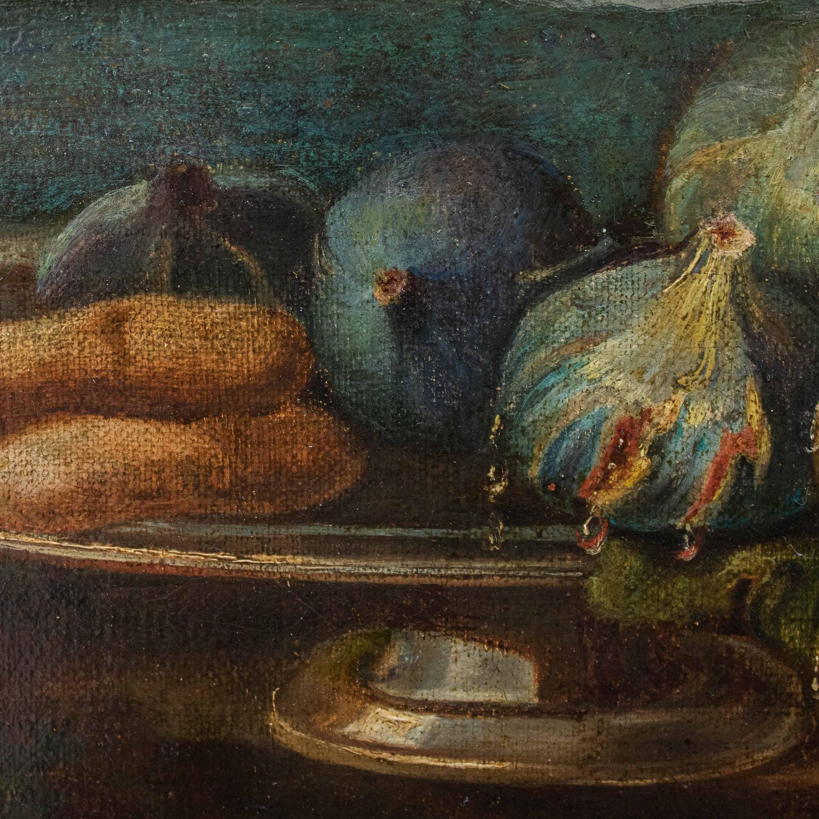 XVIIIe siècle et antérieur Nature morte du XVIIIe siècle avec fruits et biscuits Huile sur toile en vente