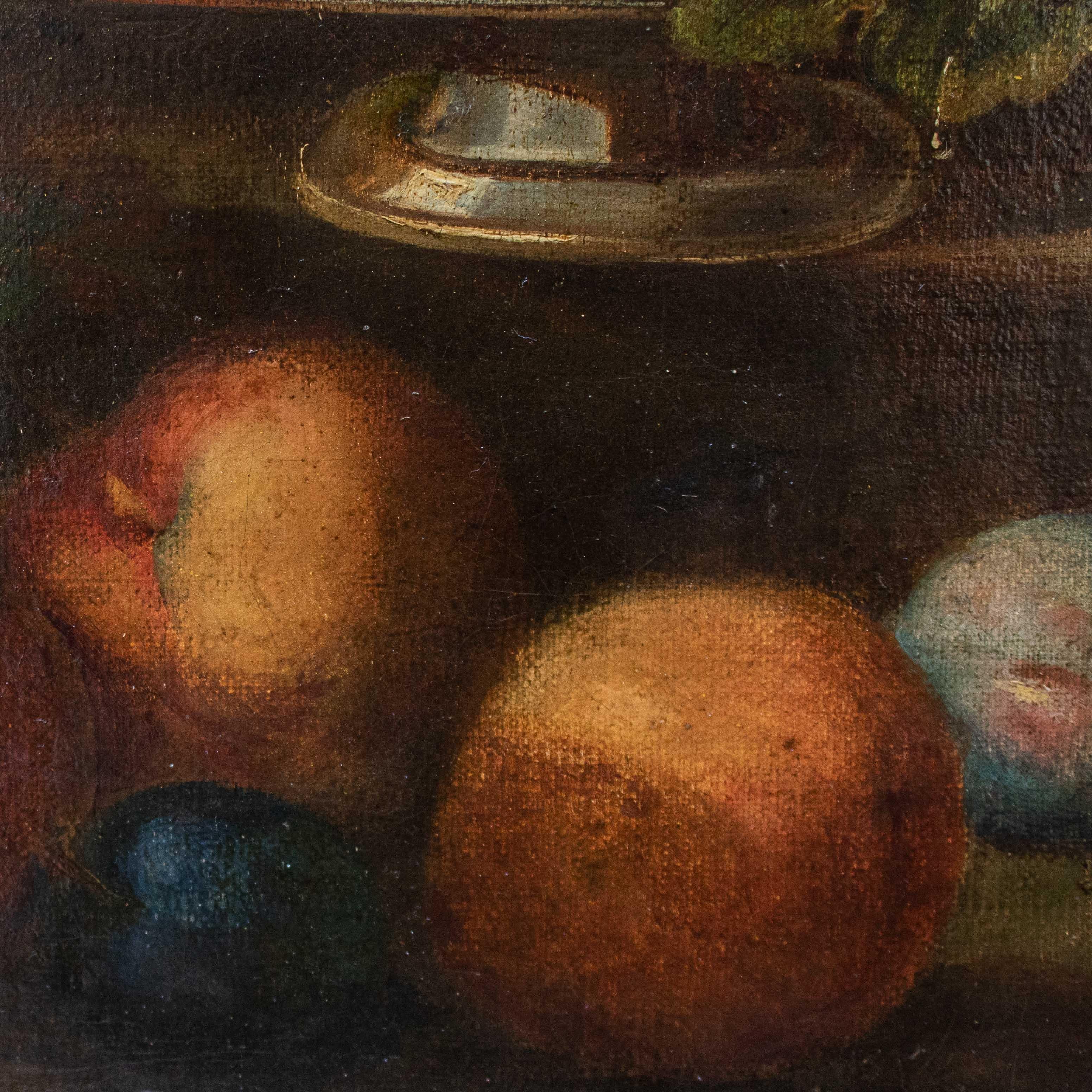 Toile Nature morte du XVIIIe siècle avec fruits et biscuits Huile sur toile en vente