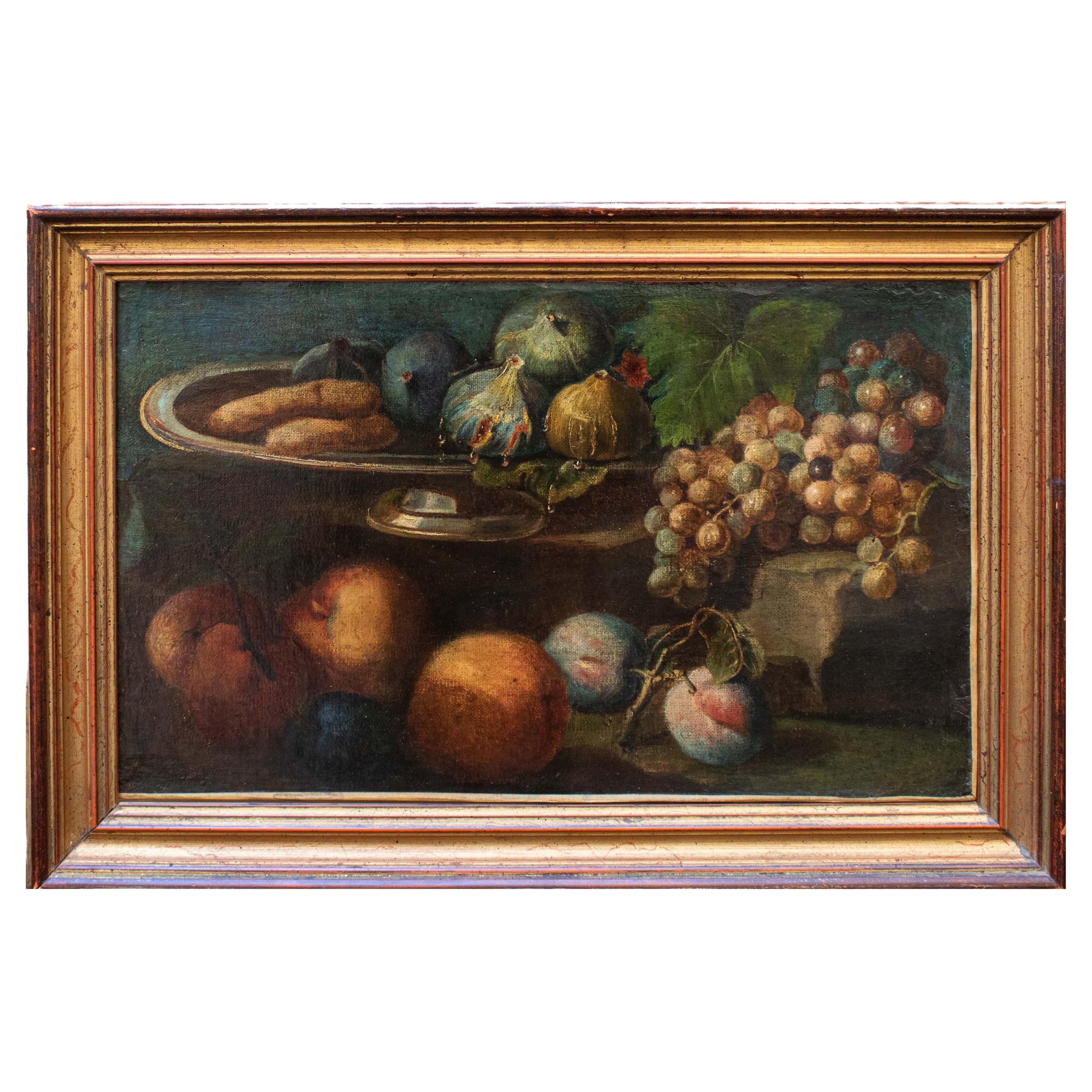 18th Century Still Life with Fruits and Bisquits Painting Oil on Canvas