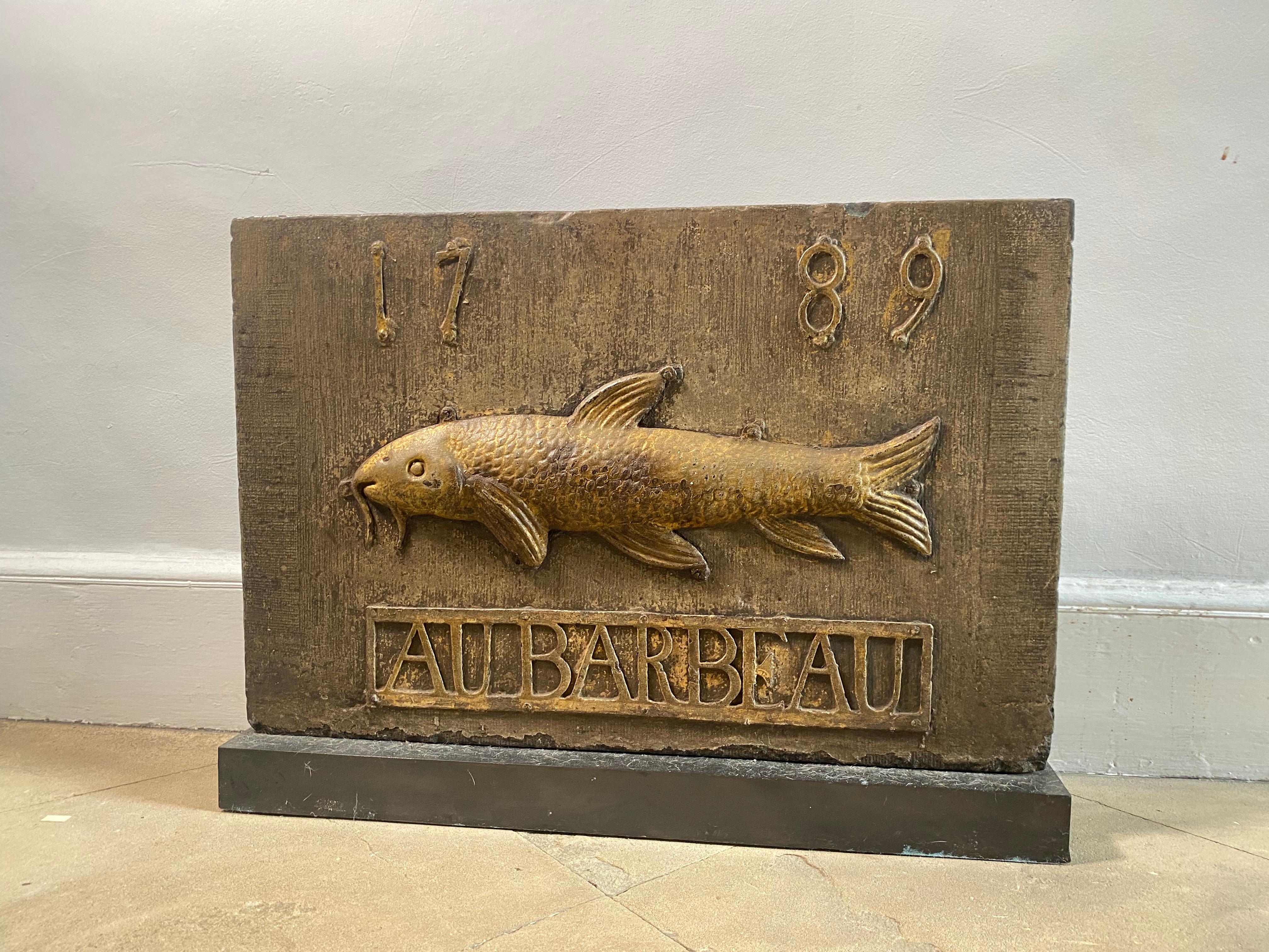 This wonderful sign dating to 1789 was previously the property of Axel Vervoordt who was the proprietor of the famous Au Barbeau fish restaurant in Antwerp.

The sign itself is a wonderful example of 18th century advertising and signage - The