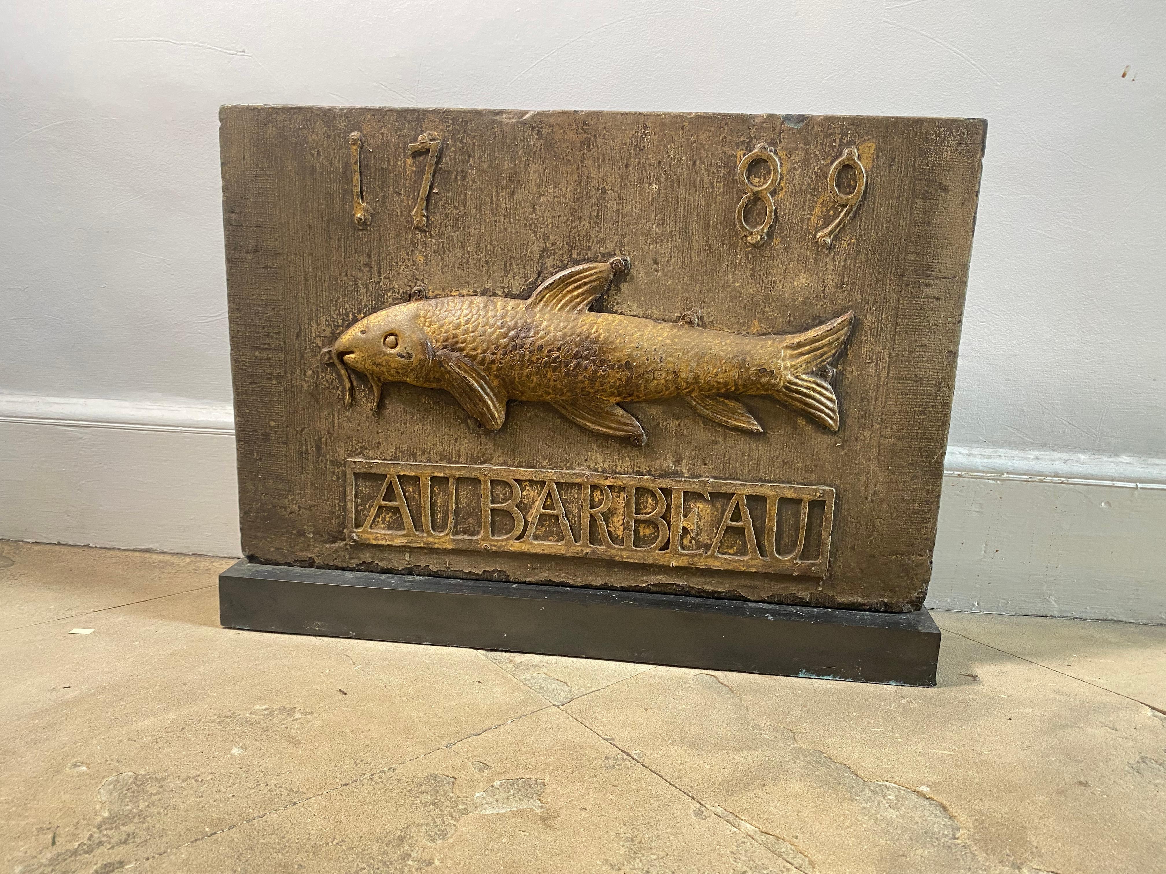 Late 18th Century 18th Century Stone and Gilded Copper Fish Sign, Axel Vervoordt