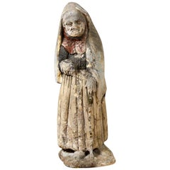 18th Century Stone Lady or Crone with Walking Stick