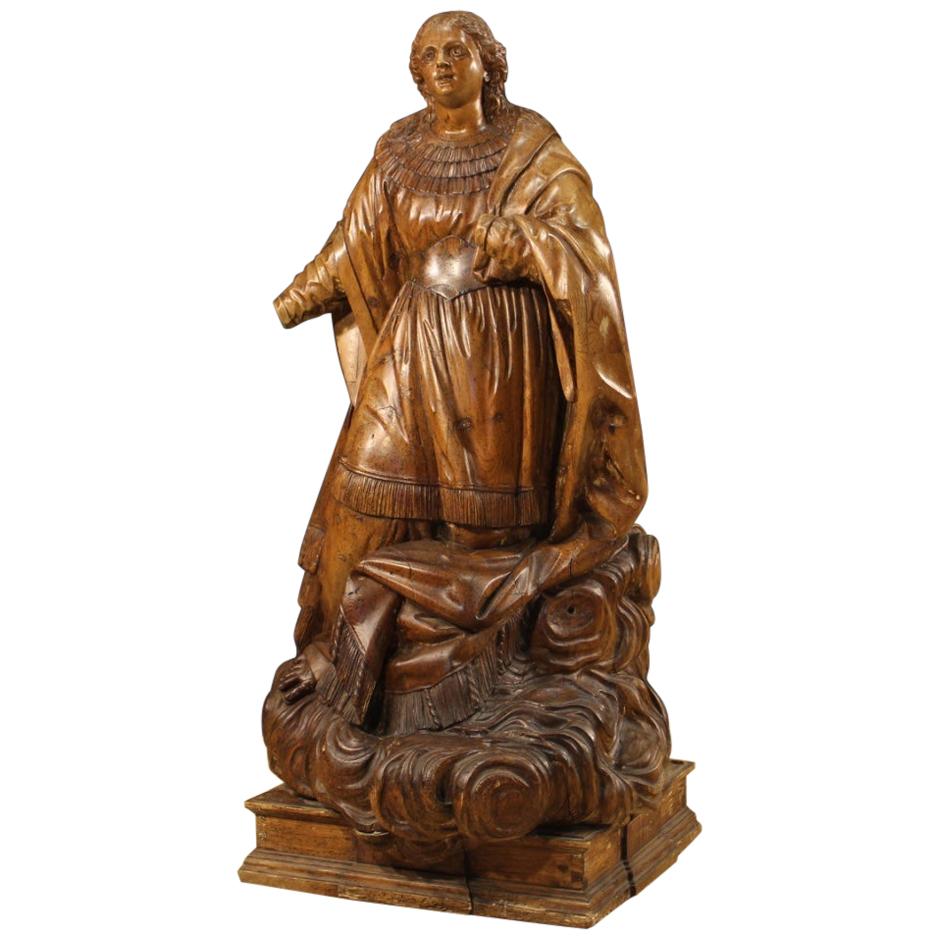 Sculpture religieuse allemande en bois du 18ème siècle - Saint sur une statue de nuage, 1780 en vente